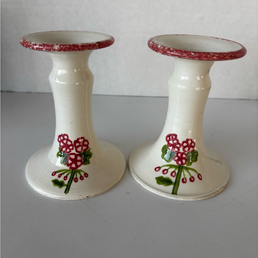 Vintage 1996 Bath and Bodyworks candlestick holders, hand painted 5”